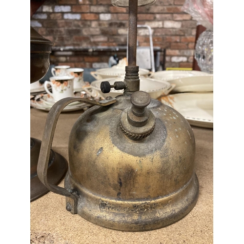 819 - TWO VINTAGE BRASS OIL LAMPS ONE OF UNUSUAL DESIGN