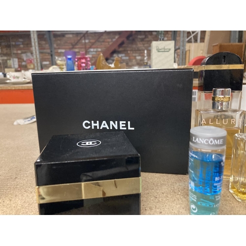 888 - A QUANTITY OF PART BOTTLES OF PERFUME AND AFTERSHAVE TO INCLUDE CHANEL PLUS PART POT OF COCO CHANEL ... 