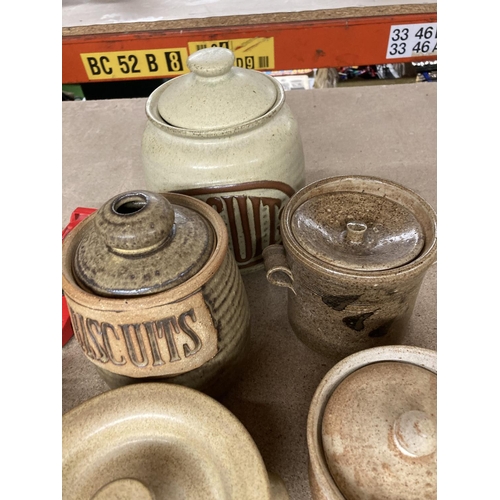 894 - A QUANTITY OF EARTHENWARE STORAGE JARS TO INCLUDE BISCUITS, ETC