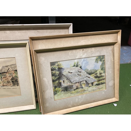 926 - FIVE FRAMED WATERCOLOUR PAINTINGS OF COTTAGES, BARNS, ETC SIGNED R E COOPER