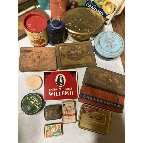 964 - A COLLECTION OF VINTAGE TINS AND TALC BOTTLES