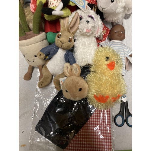 966 - A COLLECTION OF SOFT TOYS TO INCLUDE PETER RABBIT, JELLYCAT, WILLBERRY, ALICE'S BEAR SHOP ETC