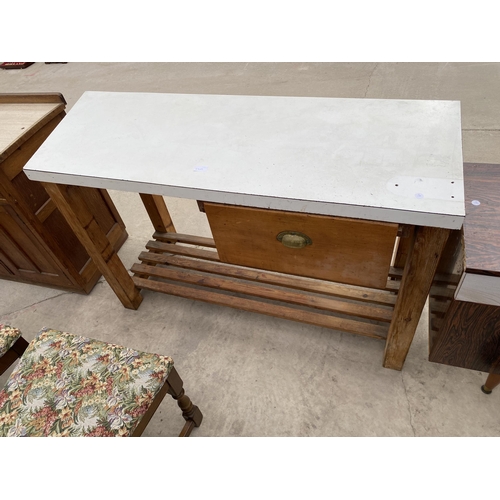 2702 - A PINE SCULLERY TABLE WITH SINGLE DRAWER AND FORMICA TOP, 54