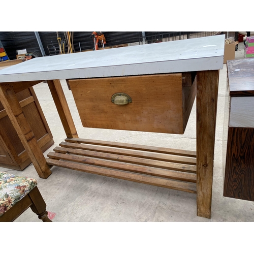 2702 - A PINE SCULLERY TABLE WITH SINGLE DRAWER AND FORMICA TOP, 54