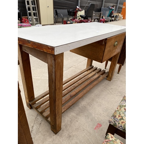 2702 - A PINE SCULLERY TABLE WITH SINGLE DRAWER AND FORMICA TOP, 54