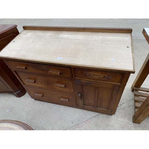 2703 - A MID 20TH CENTURY OAK KITCHEN SIDEBOARD WITH INSET FORMICA TOP, 42