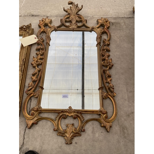 2711 - A 19TH CENTURY STYLE GILT EFFECT WALL MIRROR, 41X23