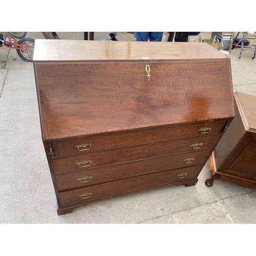 2719 - A 19TH CENTURY MAHOGANY INLAID AND CROSSBANDED BUREAU WITH FITTED INTERIOR AND FOUR GRADUATED DRAWER... 