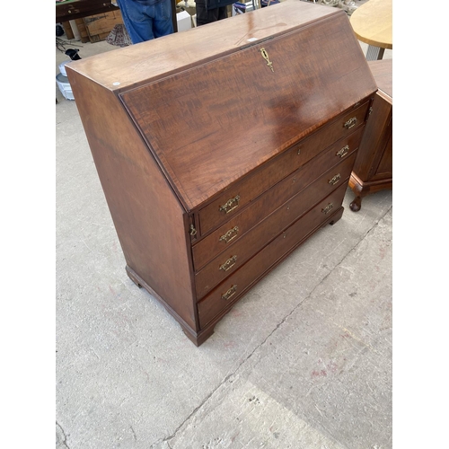 2719 - A 19TH CENTURY MAHOGANY INLAID AND CROSSBANDED BUREAU WITH FITTED INTERIOR AND FOUR GRADUATED DRAWER... 