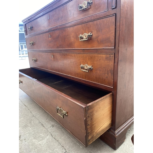 2719 - A 19TH CENTURY MAHOGANY INLAID AND CROSSBANDED BUREAU WITH FITTED INTERIOR AND FOUR GRADUATED DRAWER... 