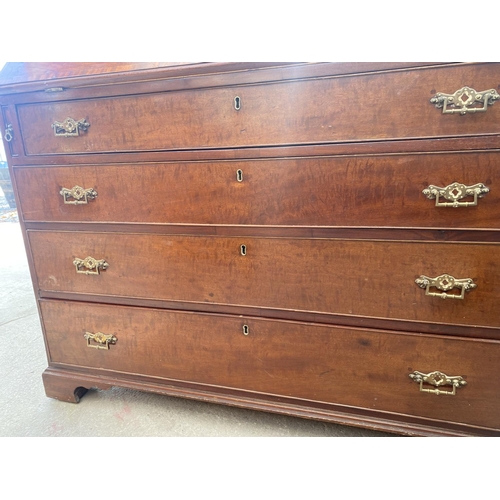 2719 - A 19TH CENTURY MAHOGANY INLAID AND CROSSBANDED BUREAU WITH FITTED INTERIOR AND FOUR GRADUATED DRAWER... 