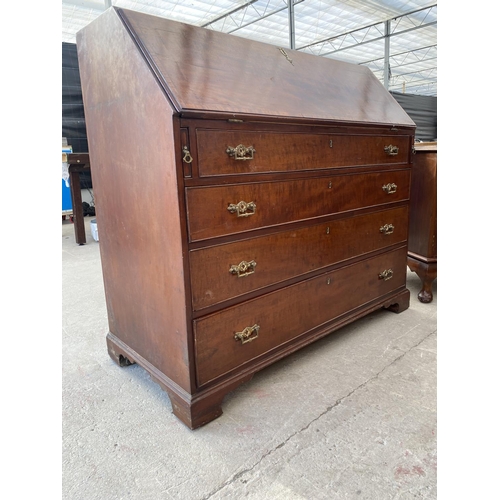 2719 - A 19TH CENTURY MAHOGANY INLAID AND CROSSBANDED BUREAU WITH FITTED INTERIOR AND FOUR GRADUATED DRAWER... 