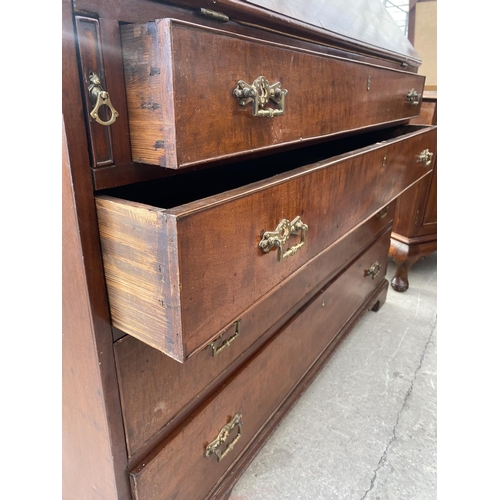 2719 - A 19TH CENTURY MAHOGANY INLAID AND CROSSBANDED BUREAU WITH FITTED INTERIOR AND FOUR GRADUATED DRAWER... 