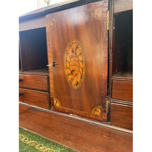 2719 - A 19TH CENTURY MAHOGANY INLAID AND CROSSBANDED BUREAU WITH FITTED INTERIOR AND FOUR GRADUATED DRAWER... 