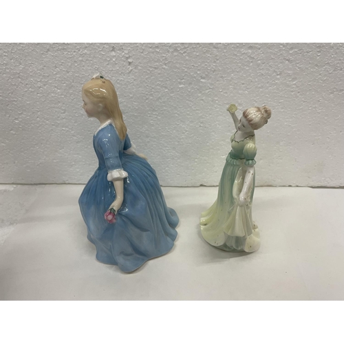 493 - TWO FIGURINES TO INCLUDE A ROYAL DOULTON A CHILD FROM WILLIAMSBURG HN 2154 AND A COALPORT CONGRATULA... 