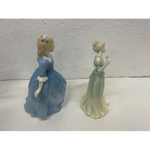 493 - TWO FIGURINES TO INCLUDE A ROYAL DOULTON A CHILD FROM WILLIAMSBURG HN 2154 AND A COALPORT CONGRATULA... 