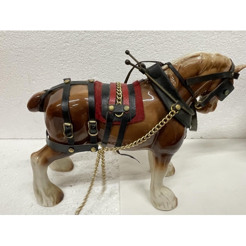 496 - TWO SHIRE HORSES WITH HARNESS