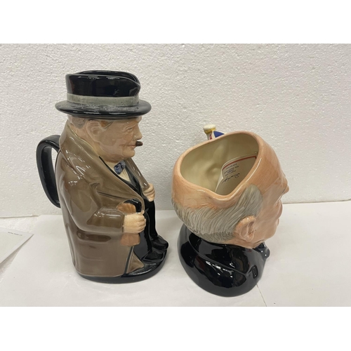 440 - TWO ROYAL DOULTON WINSTON CHURCHILL FIGURES TO INCLUDE A CHARACTER JUG OF THE YEAR AND A FURTHER JUG... 