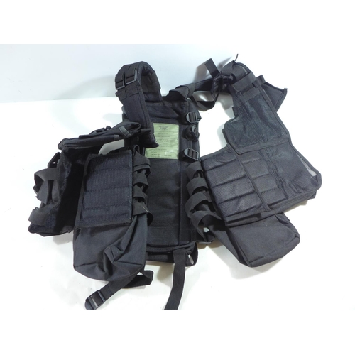 348 - A BLACK TACTICAL LOAD BEARING VEST, WITH NUMEROUS POUCHES