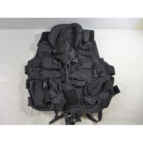 350 - A BLACK TACTICAL LOAD BEARING VEST, WITH NUMEROUS POUCHES