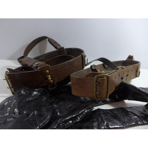 360 - TWO LEATHER SAM BROWNES, PATENT LEATHER SWORD BAG (3)