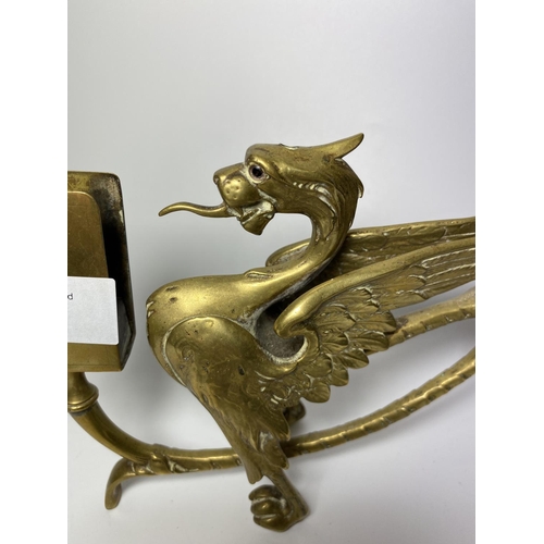 11 - A BRASS DRAGON MATCHBOX STAND HEIGHT 14CM