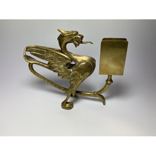 11 - A BRASS DRAGON MATCHBOX STAND HEIGHT 14CM