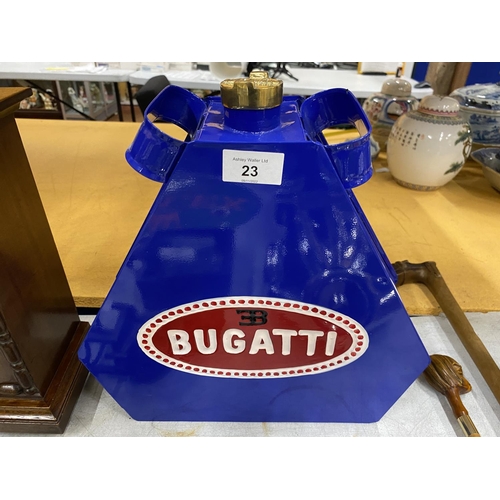 23 - A METAL 'BUGATTI' PETROL CAN