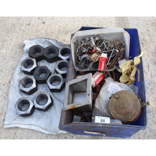 88 - ASSORTED LARGE NUTS AND BOLTS - NO VAT