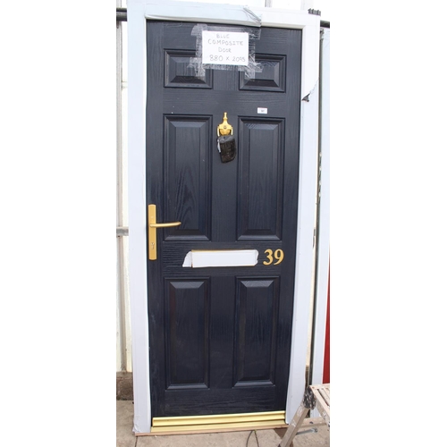 97 - A NEW BLUE COMPOSITE DOOR & FRAME 880 X 2095 MM INCLUDING THE FRAME 3 KEYS NO VAT