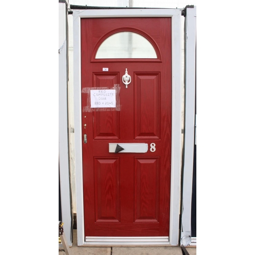 98 - A NEW RED COMPOSITE DOOR & FRAME 880 X 2045 MM INCLUDING THE FRAME 4 KEYS NO VAT