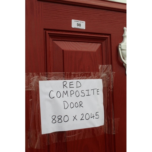 98 - A NEW RED COMPOSITE DOOR & FRAME 880 X 2045 MM INCLUDING THE FRAME 4 KEYS NO VAT