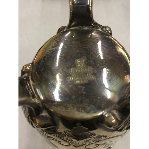 101 - A SILVER PLATED FOOTED BOWL/VASE WITH ETCHED ND EMBOSSED DECORATION HEIGHT 12CM, DIAMETER 10CM