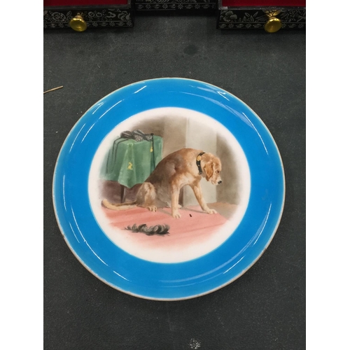 129 - A MINTON HANDPAINTED DOG PLATE DIAMETER 17CM