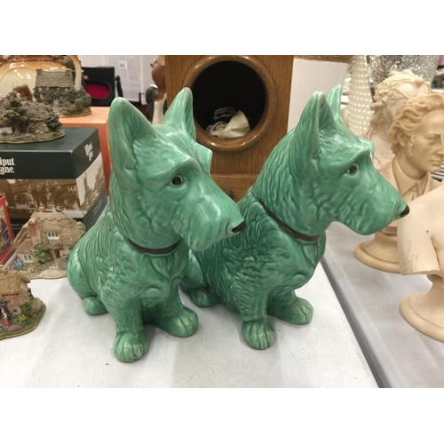 163 - TWO LARGE GREEN SYLVAC STYLE DOGS HEIGHT 23CM - BOTH A/F