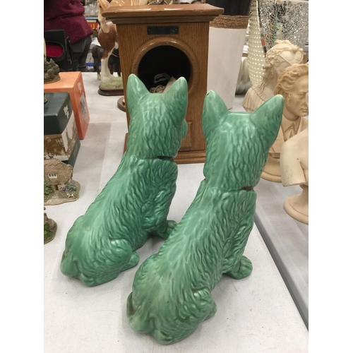 163 - TWO LARGE GREEN SYLVAC STYLE DOGS HEIGHT 23CM - BOTH A/F