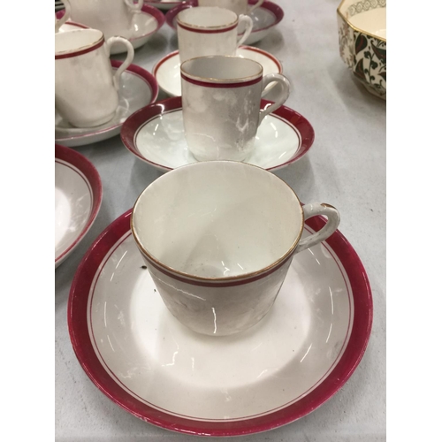 168 - A LARGE QUANTITY OF RED AND WHITE CHINA CUPS, SAUCERS, PLATES, EGG CUPS, BOWLS, ETC TO INCLUDE PLANT... 