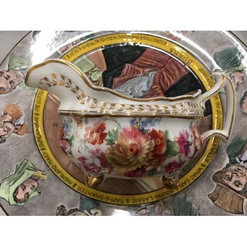 169 - THREE PIECES OF ROYAL DOULTON TO INCLUDE A PATTERNED BOWL, A ROBBIE BURNS PLATE AND A SMALL CREAM JU... 