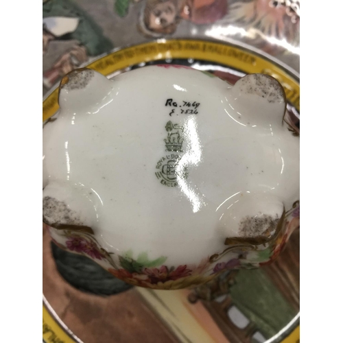 169 - THREE PIECES OF ROYAL DOULTON TO INCLUDE A PATTERNED BOWL, A ROBBIE BURNS PLATE AND A SMALL CREAM JU... 