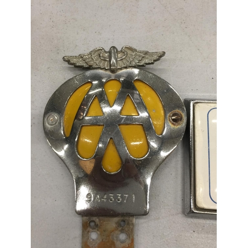 181 - FOUR VINTAGE CAR BADGES TO INCLUDE THREE AA AND AN RAC