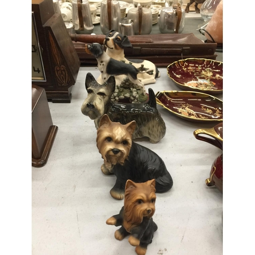 184 - FIVE CERAMIC DOG MODELS TO INCLUDE A JACK RUSSEL, SCOTTIE ETC