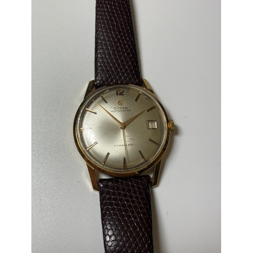 501 - A VINTAGE 1960'S GENTS 9CT GOLD CASED 'CYMA' CYMAFLEX DATE WATCH