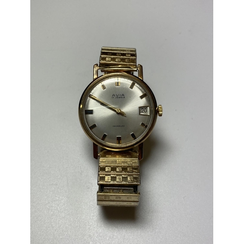 502 - A VINTAGE 1960'S 9CT GOLD CASED 'AVIA' INCABLOC WATCH