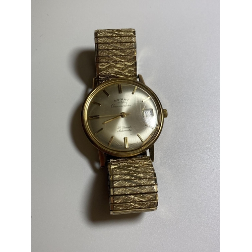 504 - A VINTAGE 1960'S 9CT GOLD CASED 'ROTARY' COMMODORE AUTOMATIC 21 JEWELS DATE WATCH