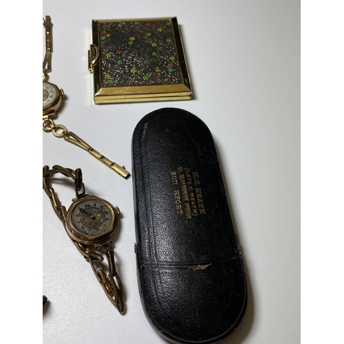 507 - A MIXED LOT OF ITEMS TO INCLUDE THREE LADIES 9CT GOLD CASED WATCHES, FURTHER 'MONTINE' WATCH, VINTAG... 