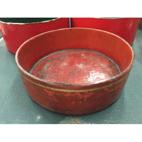 68 - THREE BELIEVED ENGLISH REGENCY CIRCA 19TH CENTURY WINE COASTERS IN CINNABAR RED LACQUER