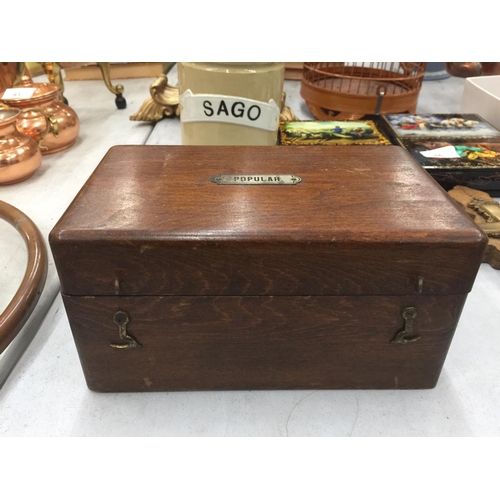 89 - A WOODEN BOX AND CONTENTS TO INCLUDE TWO SILVER PLATED TOP BOTTLES