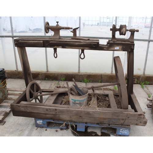 132 - A VINTAGE LATHE WITH WOODEN STAND AND FRAME +VAT