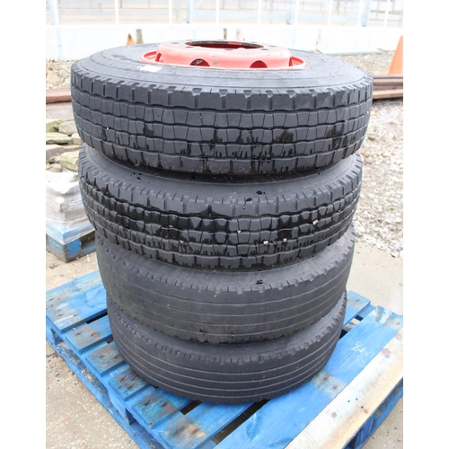 299 - 4 LORRY WHEELS & TYRES   NO VAT