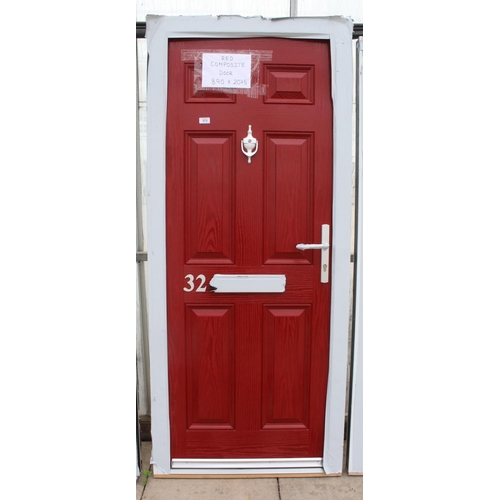 373 - A NEW RED COMPOSITE DOOR & FRAME 890 X 2075 MM INCLUDING THE FRAME NOTE NO KEYS NO VAT